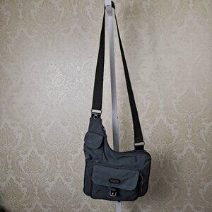 Baggallini Gray Sling Bag One Shoulder Nylon Attached Inside Pouch Travel Daily